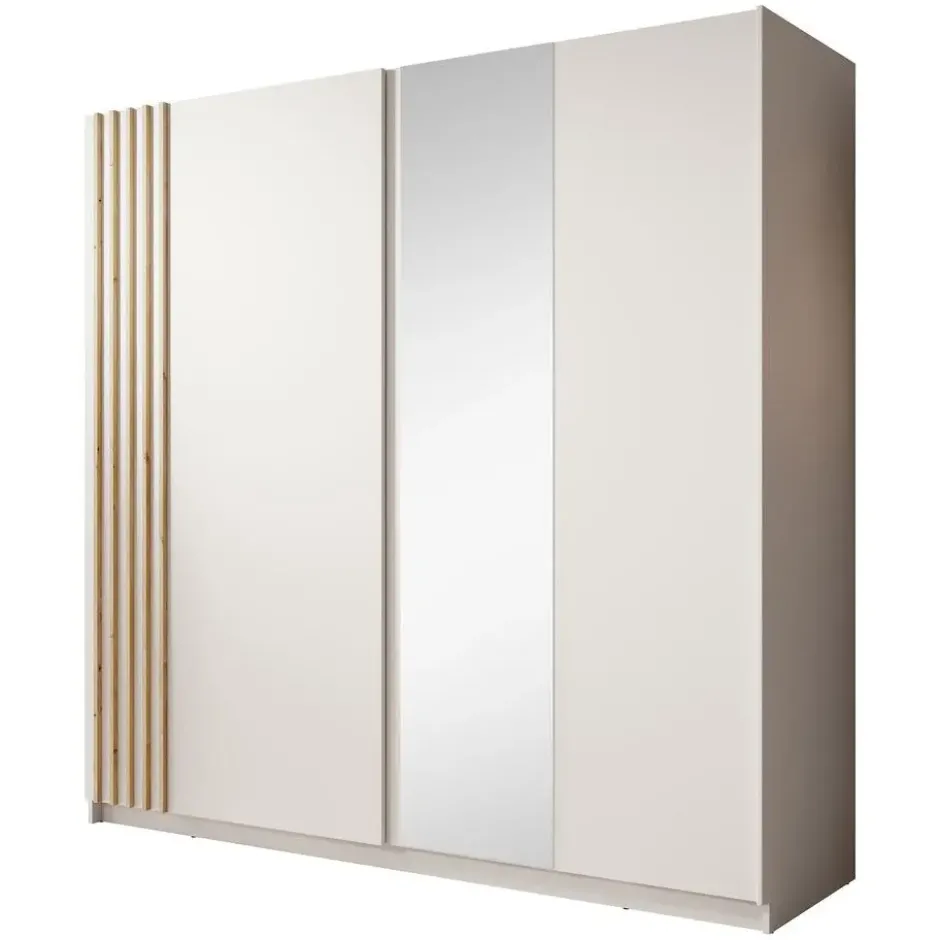 Meubella - Kledingkast Boets - Wit - Eiken - 200 cm - Met spiegel