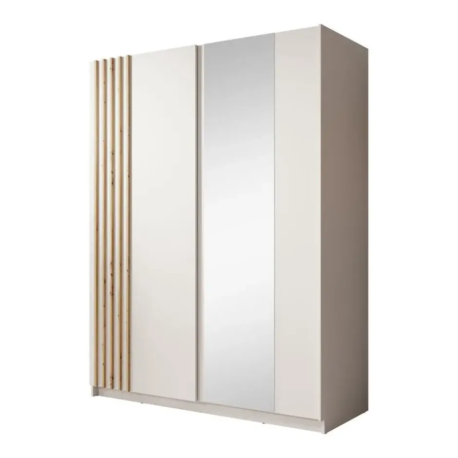 Meubella - Kledingkast Boets - Wit - Eiken - 150 cm - Met spiegel