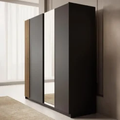 Meubella - Kledingkast Boets - Zwart - Eiken - 200 cm - Met spiegel