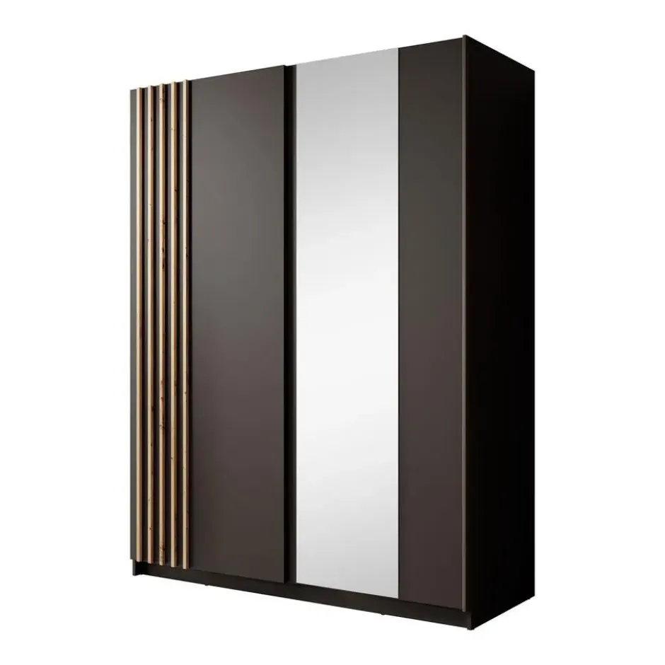 Meubella - Kledingkast Boets - Zwart - Eiken - 150 cm - Met spiegel