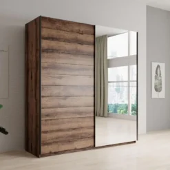 Meubella - Kledingkast Brown - Eiken - 180 cm - Met spiegel