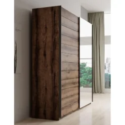 Meubella - Kledingkast Brown - Eiken - 180 cm - Met spiegel