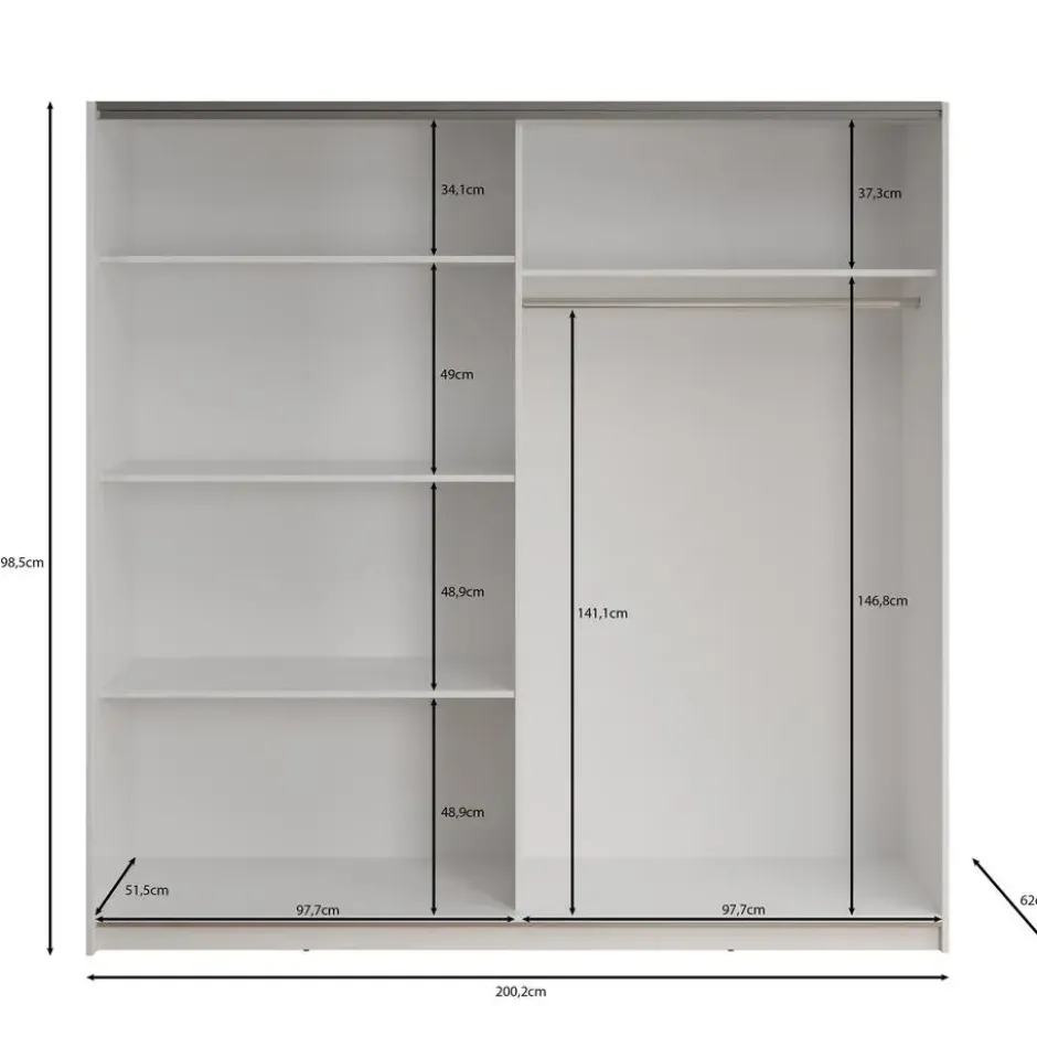 Meubella - Kledingkast Deliryon - Zwart - 200 cm - Met spiegel