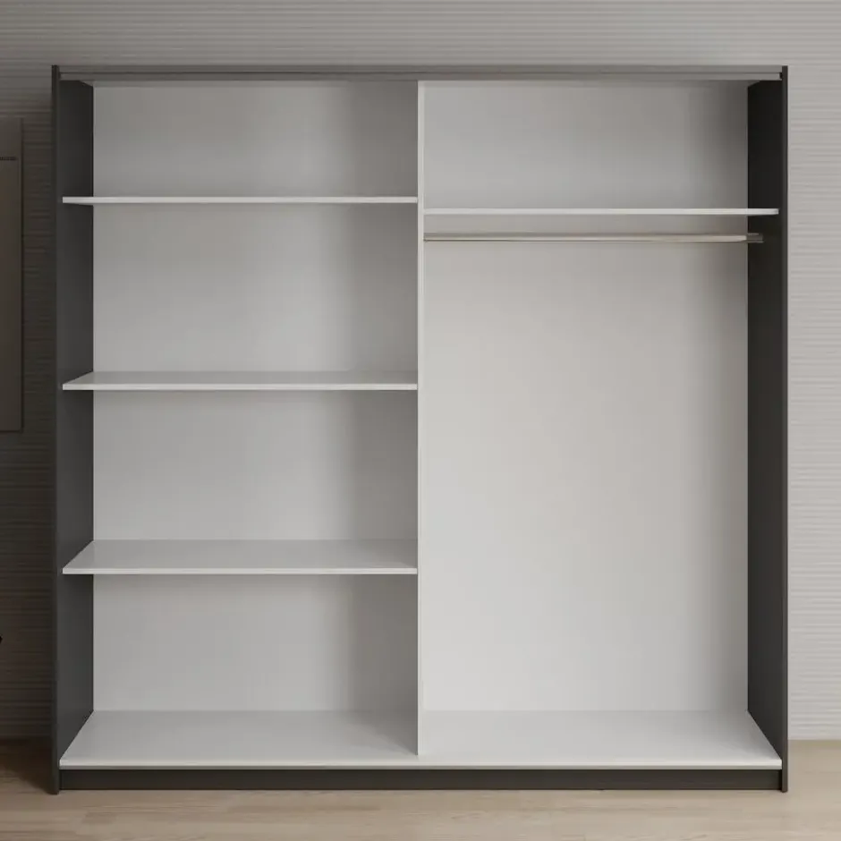 Meubella - Kledingkast Deliryon - Zwart - 200 cm - Met spiegel