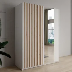 Meubella - Kledingkast Deliryon - Wit - 150 cm - Met spiegel
