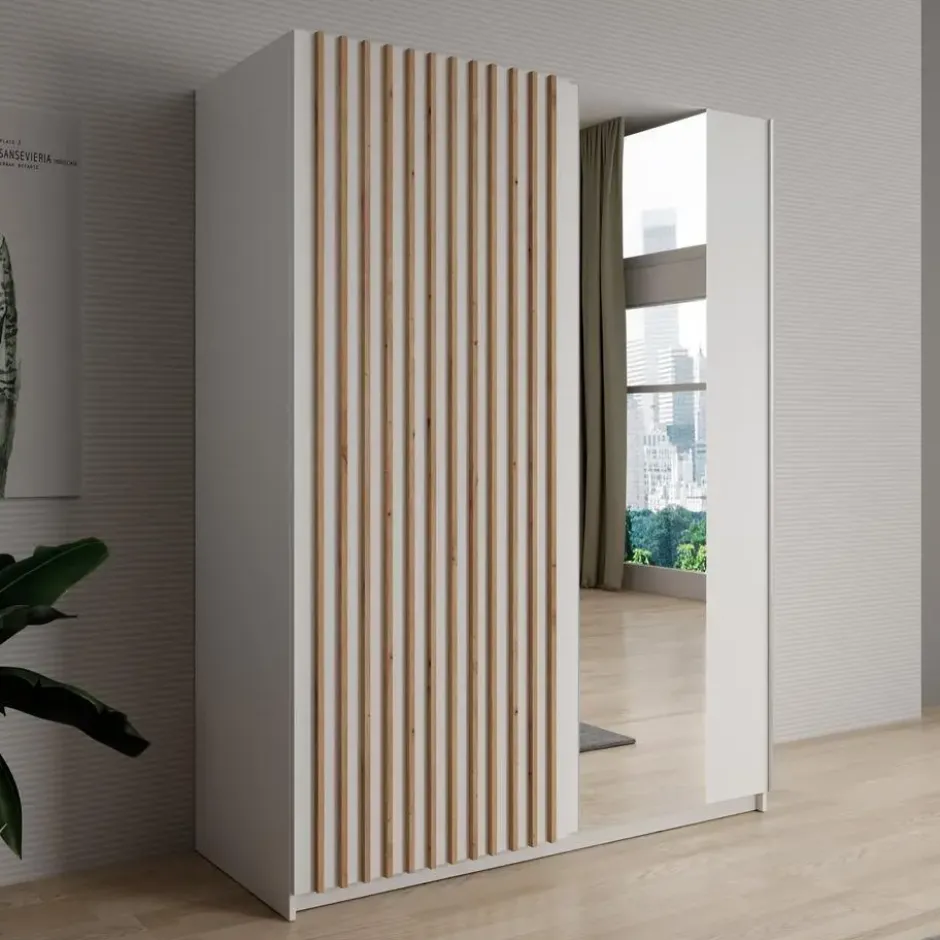 Meubella - Kledingkast Deliryon - Wit - 150 cm - Met spiegel