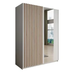 Meubella - Kledingkast Deliryon - Wit - 150 cm - Met spiegel
