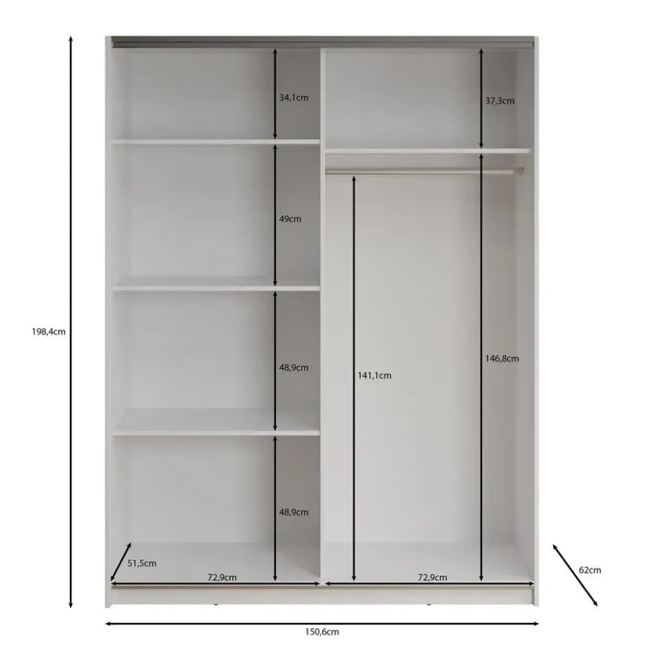 Meubella - Kledingkast Deliryon - Zwart - 150 cm - Met spiegel