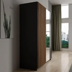 Meubella - Kledingkast Deliryon - Zwart - 150 cm - Met spiegel