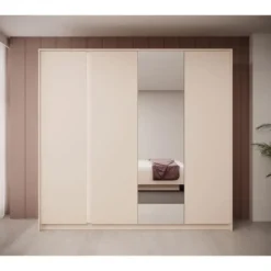 Meubella - Kledingkast Desert - Beige - 220 cm - Met spiegel