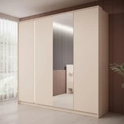 Meubella - Kledingkast Desert - Beige - 220 cm - Met spiegel