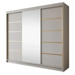 Meubella - Kledingkast Eagle - Beige - 250 cm - Met spiegel