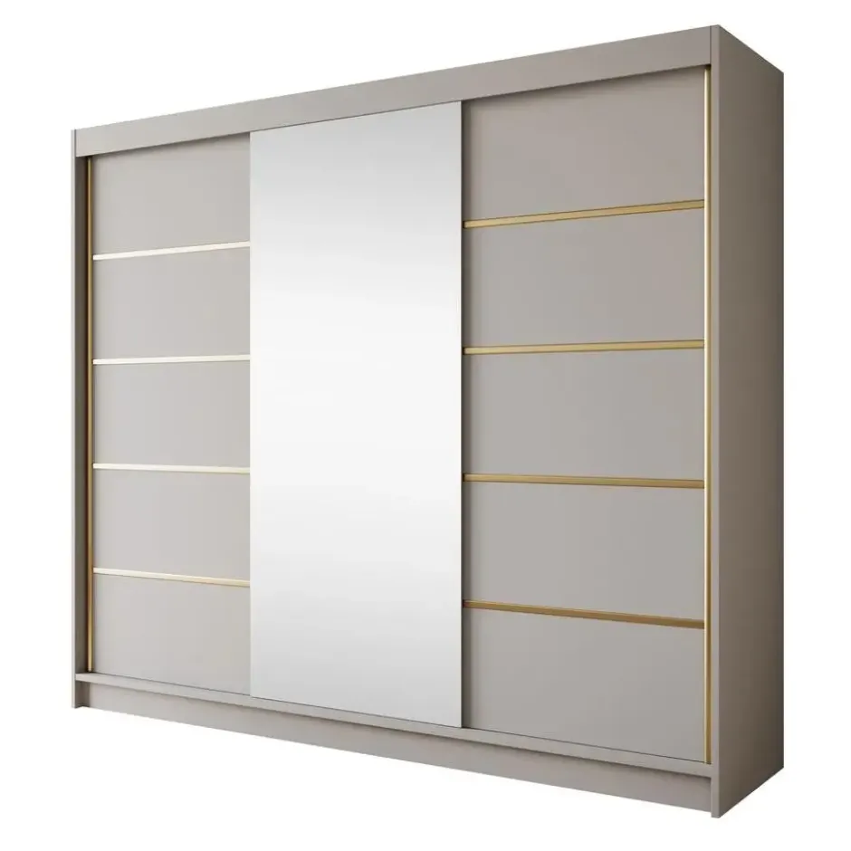 Meubella - Kledingkast Eagle - Beige - 250 cm - Met spiegel