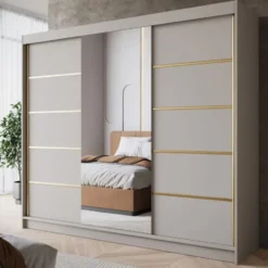 Meubella - Kledingkast Eagle - Beige - 250 cm - Met spiegel
