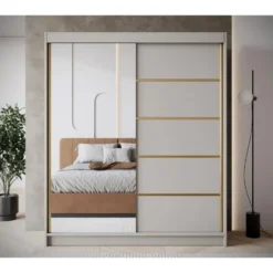 Meubella - Kledingkast Eagle - Beige - 180 cm - Met spiegel