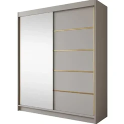 Meubella - Kledingkast Eagle - Beige - 180 cm - Met spiegel