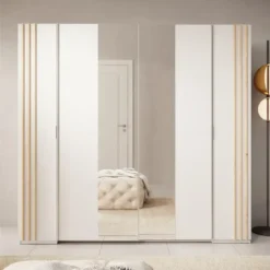 Meubella - Kledingkast Franklin - Wit - 220 cm - Met spiegel