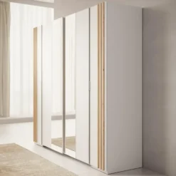 Meubella - Kledingkast Franklin - Wit - 220 cm - Met spiegel