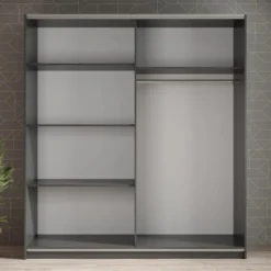 Meubella - Kledingkast Ganaro - Grijs - 180 cm - Met spiegel