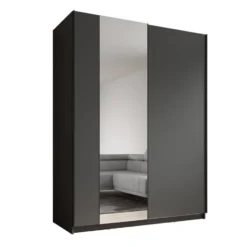 Meubella - Kledingkast Ganaro - Grijs - 150 cm - Met spiegel
