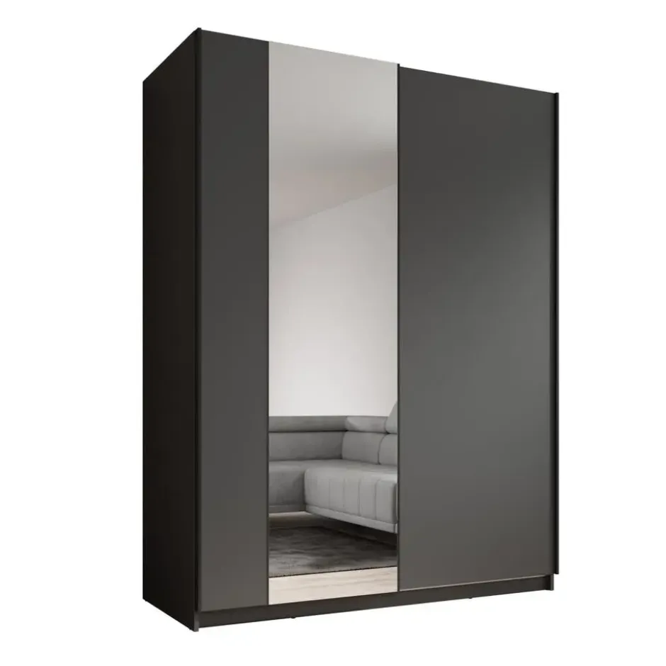Meubella - Kledingkast Ganaro - Grijs - 150 cm - Met spiegel