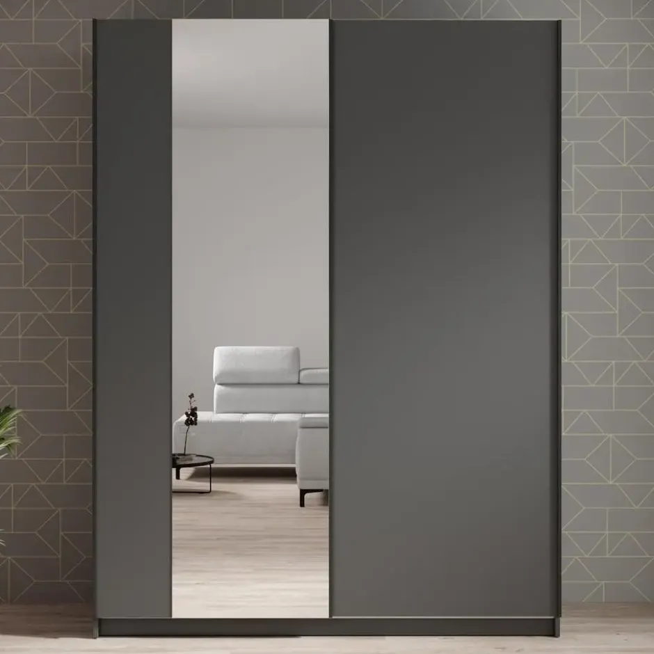 Meubella - Kledingkast Ganaro - Grijs - 150 cm - Met spiegel
