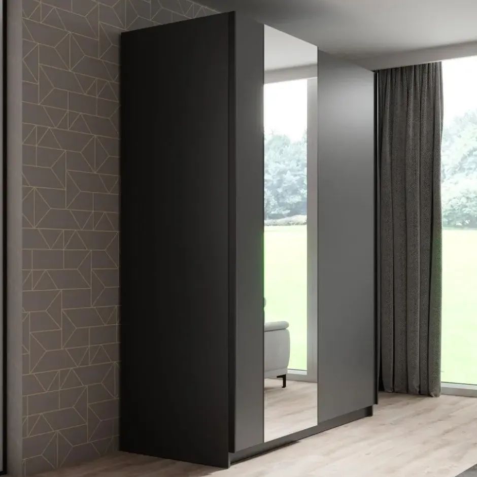 Meubella - Kledingkast Ganaro - Grijs - 150 cm - Met spiegel