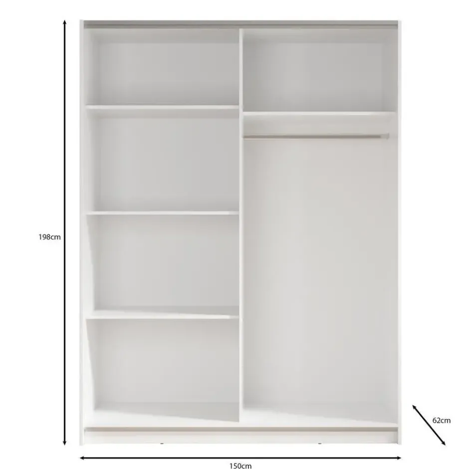 Meubella - Kledingkast Ganaro - Grijs - 150 cm - Met spiegel
