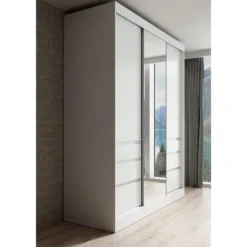 Meubella - Kledingkast Henry - Wit - 180 cm - Met spiegel