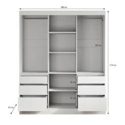 Meubella - Kledingkast Henry - Wit - 180 cm - Met spiegel