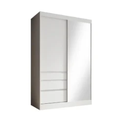 Meubella - Kledingkast Henry - Wit - 140 cm - Met spiegel