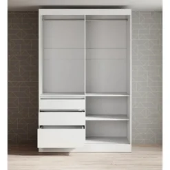 Meubella - Kledingkast Henry - Wit - 140 cm - Met spiegel