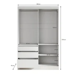 Meubella - Kledingkast Henry - Wit - 140 cm - Met spiegel