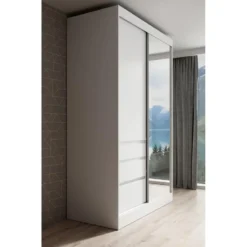 Meubella - Kledingkast Henry - Wit - 140 cm - Met spiegel