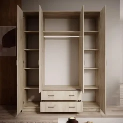 Meubella - Kledingkast Hinto - Grijs Eiken - 160 cm - Met spiegel