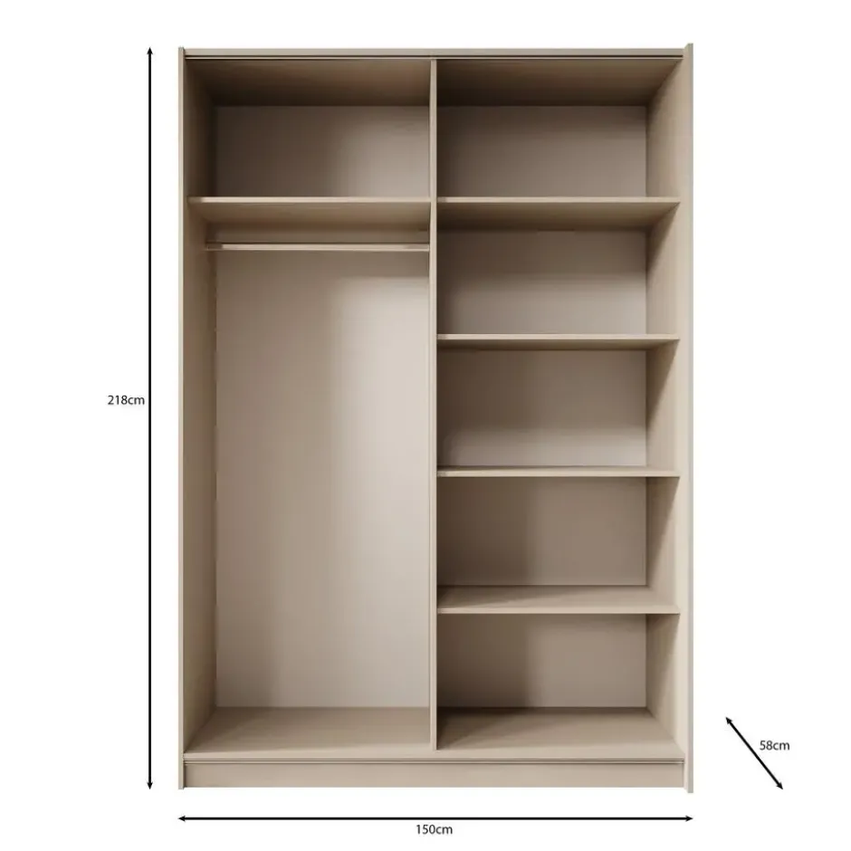 Meubella - Kledingkast Landon - Beige - 150 cm - Met spiegel