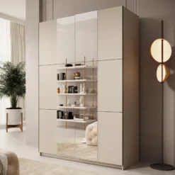 Meubella - Kledingkast Landon - Beige - 150 cm - Met spiegel
