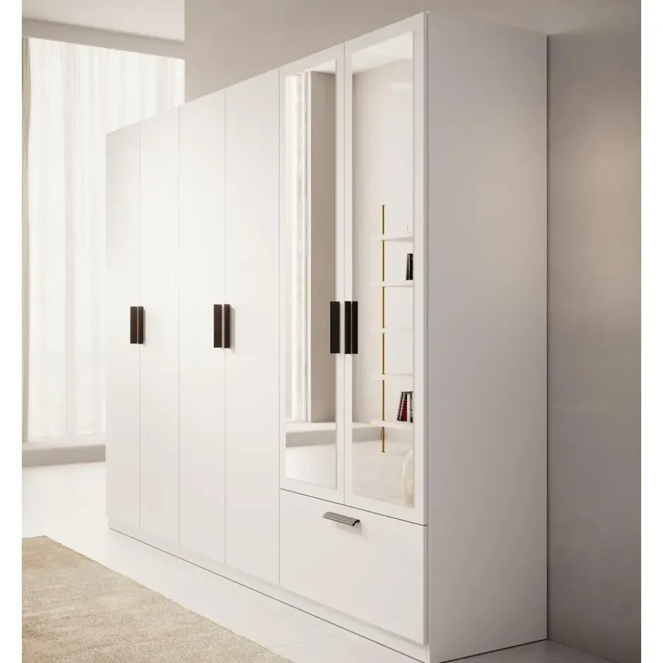 Meubella - Kledingkast Lillian - Wit - 270 cm - Met spiegel
