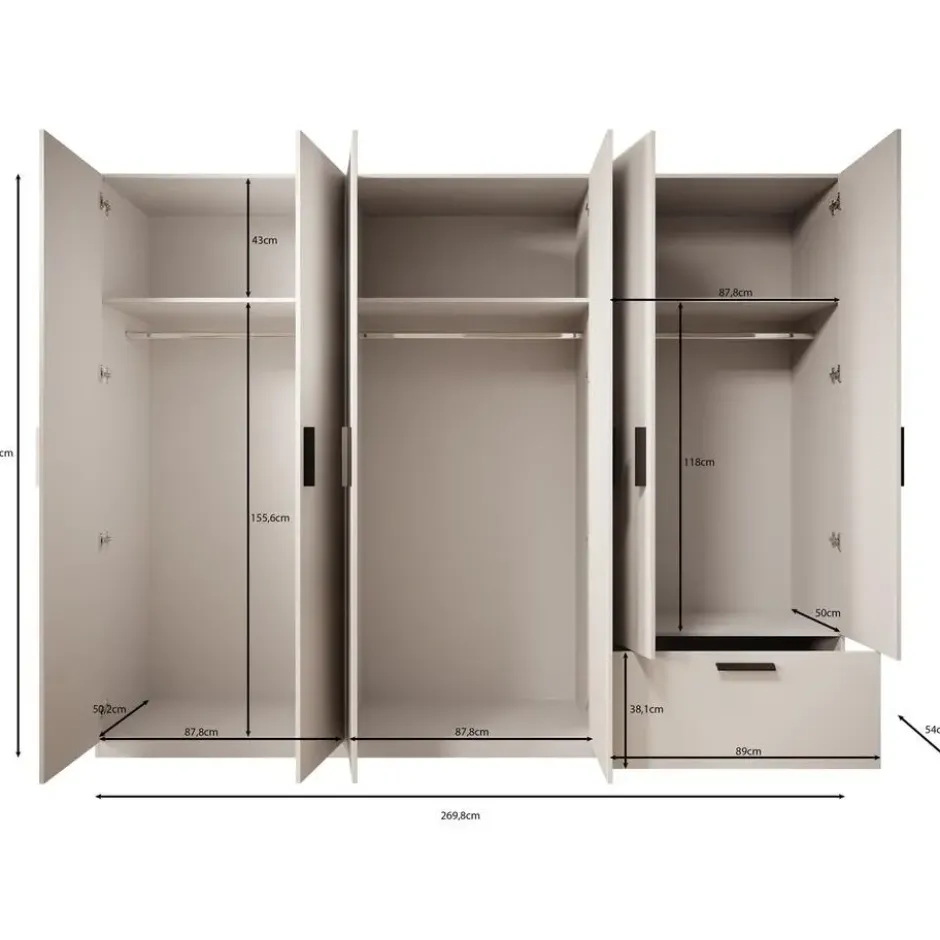 Meubella - Kledingkast Lillian - Wit - 270 cm - Met spiegel