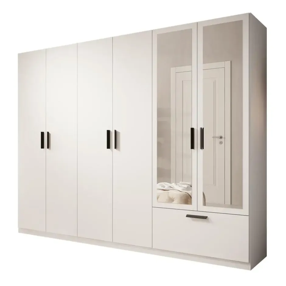Meubella - Kledingkast Lillian - Wit - 270 cm - Met spiegel