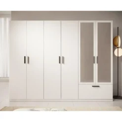 Meubella - Kledingkast Lillian - Wit - 270 cm - Met spiegel