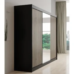 Meubella - Kledingkast Lisbon 2 - Zwart - 250 cm - Met spiegel