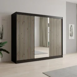 Meubella - Kledingkast Lisbon 2 - Zwart - 250 cm - Met spiegel