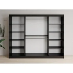 Meubella - Kledingkast Lisbon 2 - Zwart - 250 cm - Met spiegel