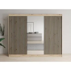 Meubella - Kledingkast Lisbon 2 - Eiken - 250 cm - Met spiegel
