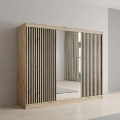 Meubella - Kledingkast Lisbon 2 - Eiken - 250 cm - Met spiegel