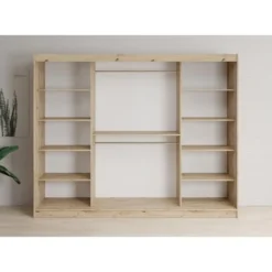 Meubella - Kledingkast Lisbon 2 - Eiken - 250 cm - Met spiegel