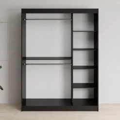 Meubella - Kledingkast Lisbon 2 - Zwart - 150 cm - Met spiegel