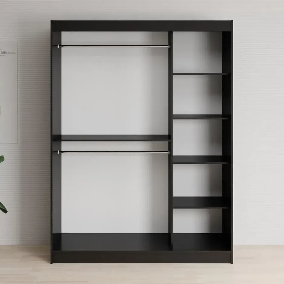 Meubella - Kledingkast Lisbon 2 - Zwart - 150 cm - Met spiegel