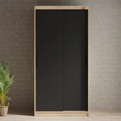 Meubella - Kledingkast Luxor - Zwart - Eiken - 100 cm